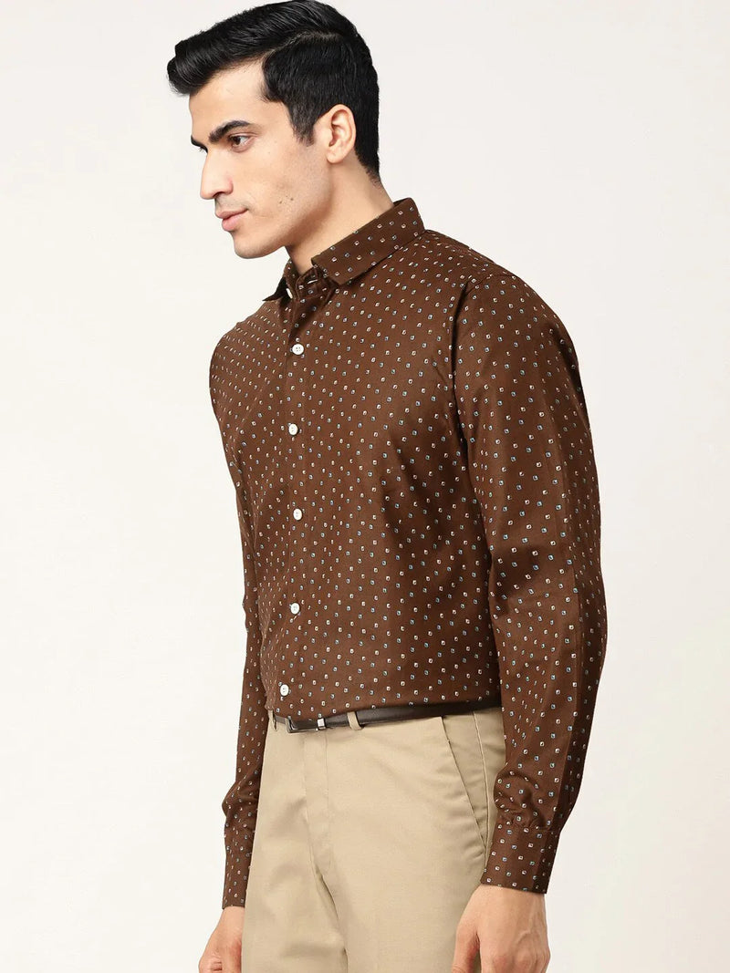 Jainish Brown Men's Cotton Printed Formal Shirts ( SF 716Coffee )