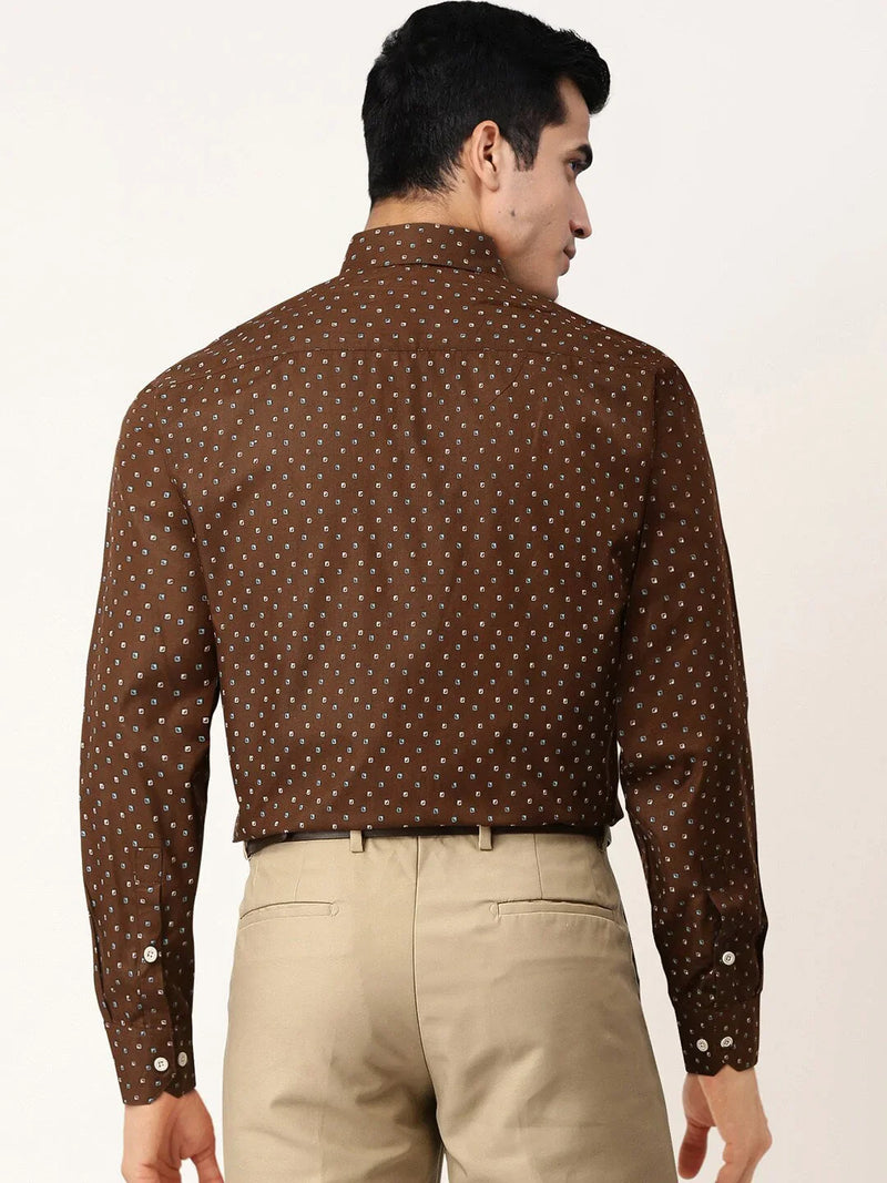 Jainish Brown Men's Cotton Printed Formal Shirts ( SF 716Coffee )