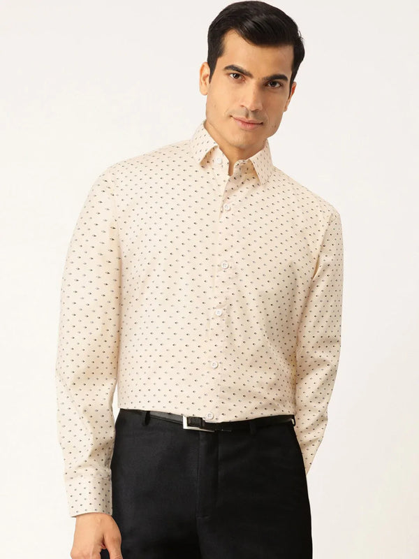 Jainish Cream Men's Cotton Printed Formal Shirts ( SF 716Cream )