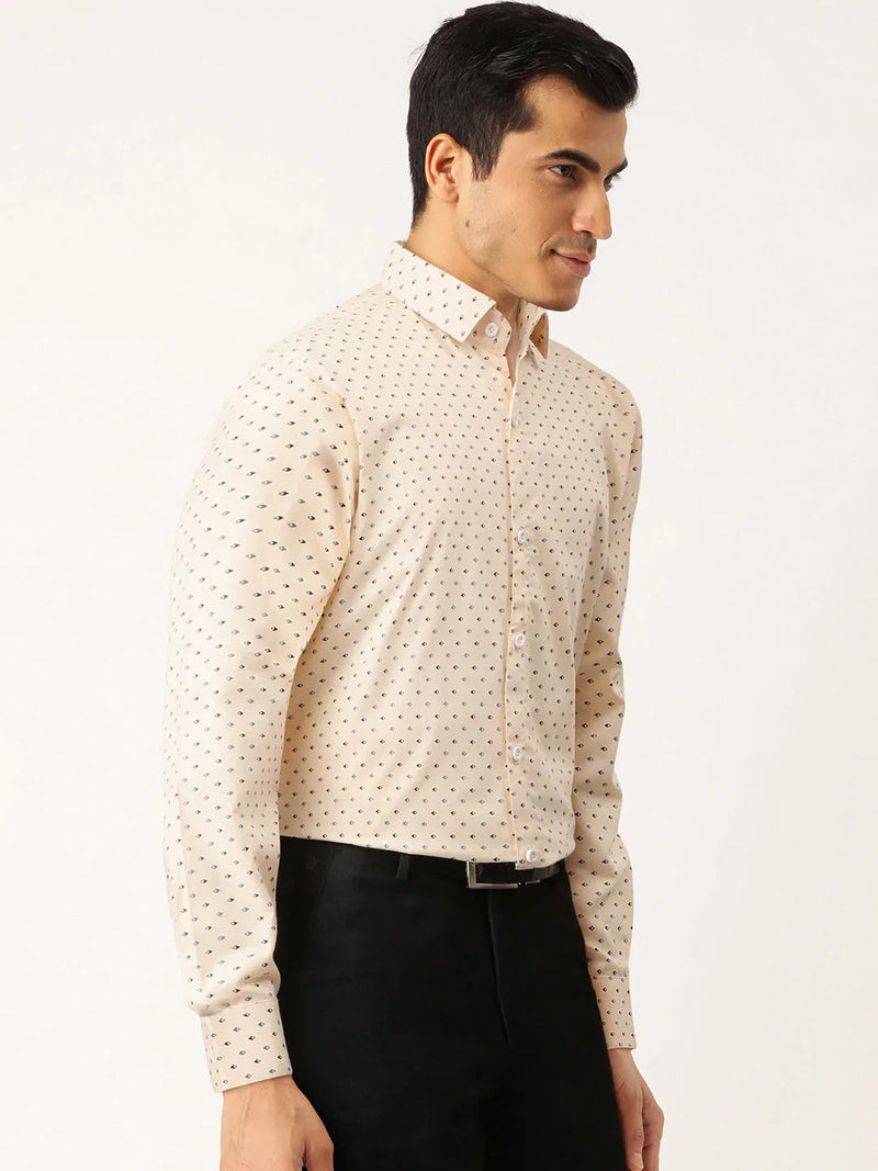 Jainish Cream Men's Cotton Printed Formal Shirts ( SF 716Cream )