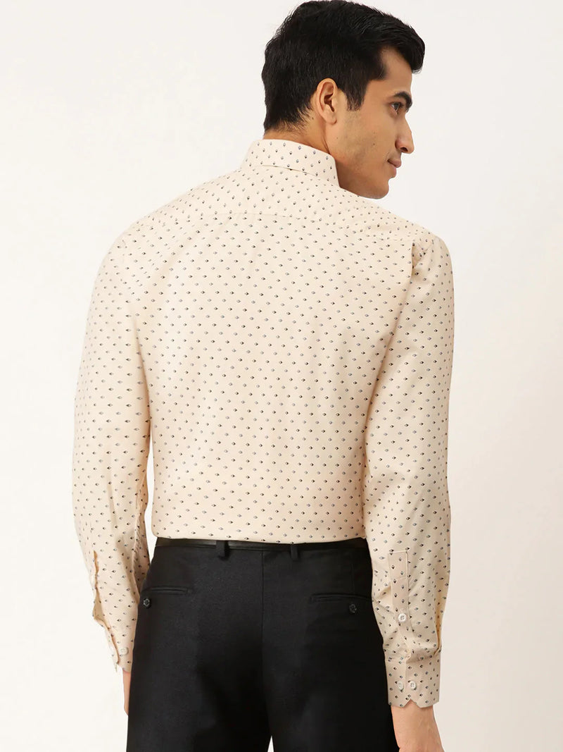 Jainish Cream Men's Cotton Printed Formal Shirts ( SF 716Cream )