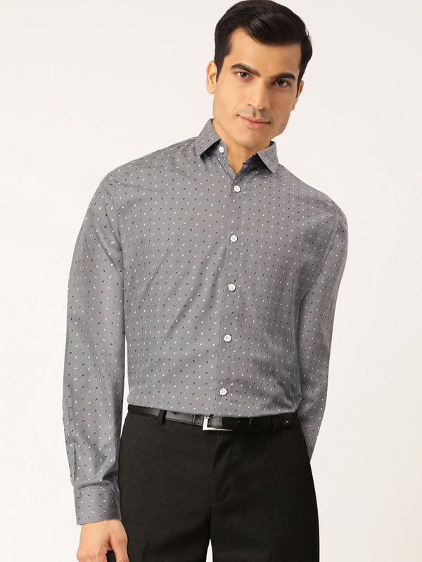 Indian Needle Grey Men's Cotton Printed Formal Shirts