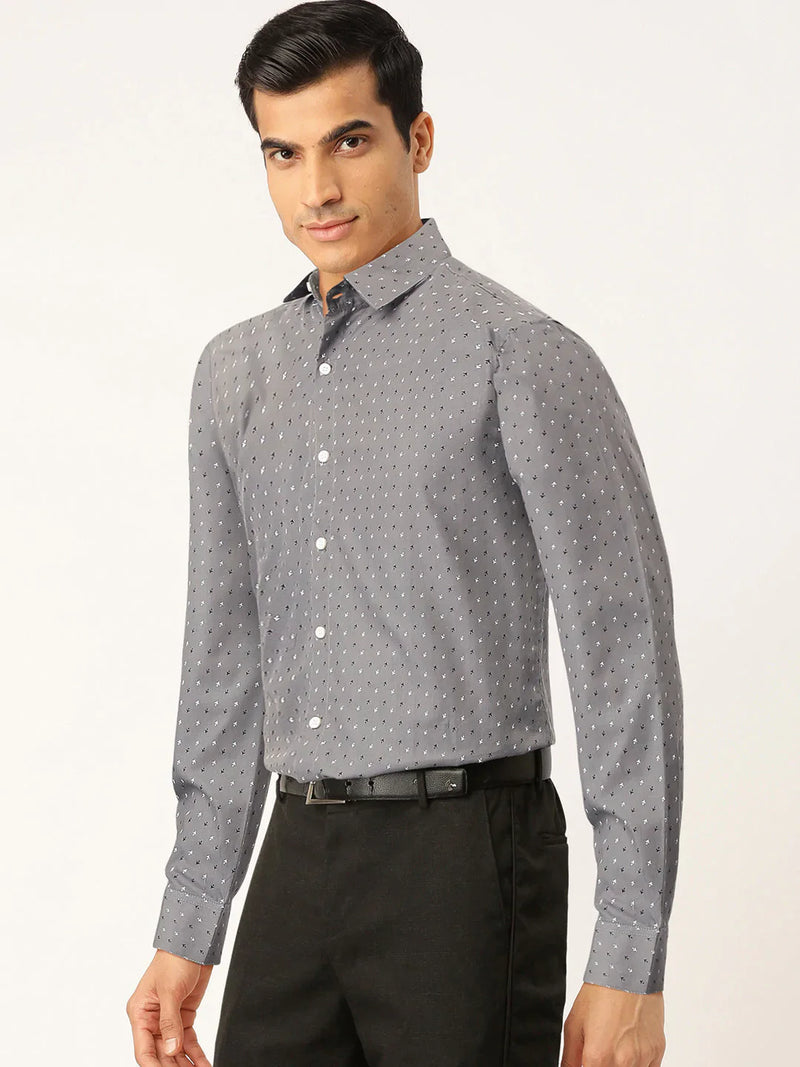 Jainish Grey Men's Cotton Printed Formal Shirts ( SF 716Grey )