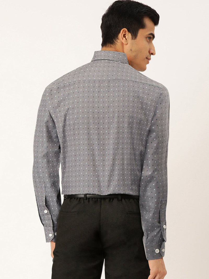 Indian Needle Grey Men's Cotton Printed Formal Shirts