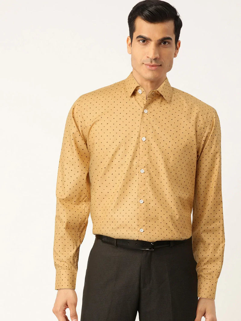 Jainish Yellow Men's Cotton Printed Formal Shirts ( SF 716Mustard )