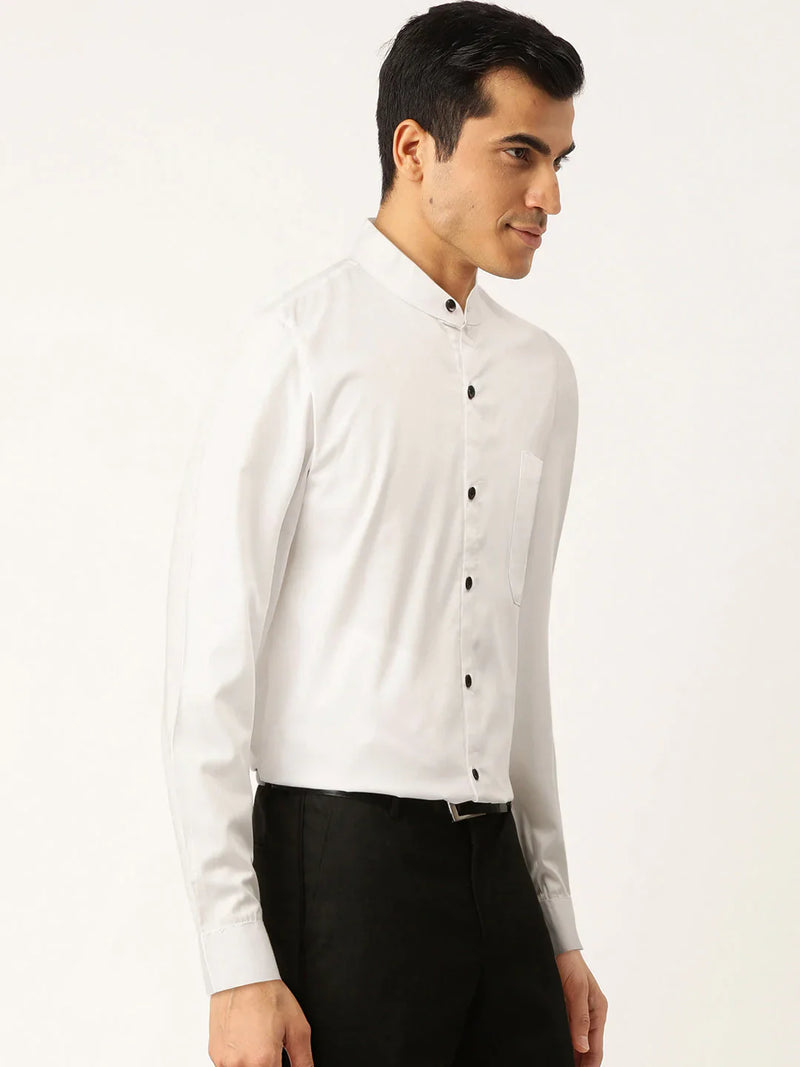 Jainish White Men's Cotton Solid Mandarin Collar Formal Shirts ( SF 726White )