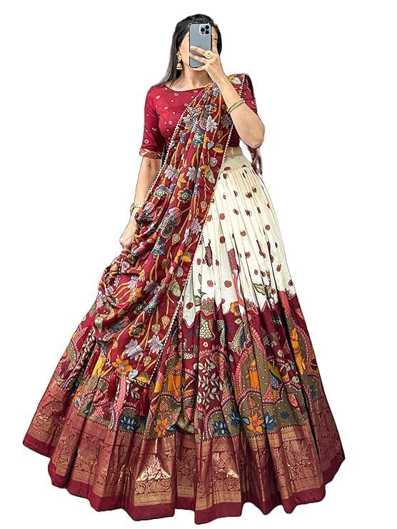 Women's Tussar Silk Lehenga Choli Set | Patola Print with Foil Work | Unstitched Blouse | Designer Ethnic Wear for Navratri, Wedding, Festival & Party