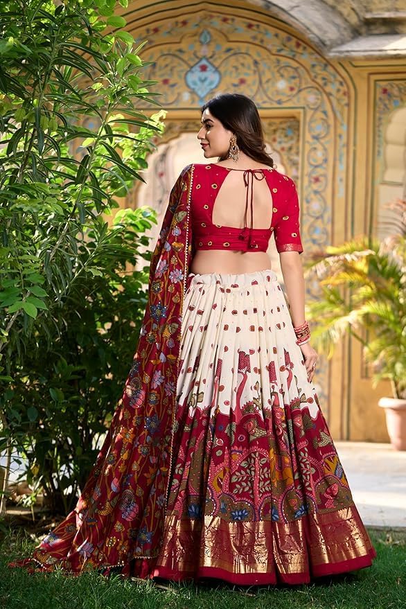 Women's Tussar Silk Lehenga Choli Set | Patola Print with Foil Work | Unstitched Blouse | Designer Ethnic Wear for Navratri, Wedding, Festival & Party