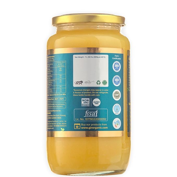 GirOrganic A2 Pure Ghee 100% Gir Cow Ghee | Vedic Bilona Method | Grassfed, Cultured, Premium & Traditional Ghee