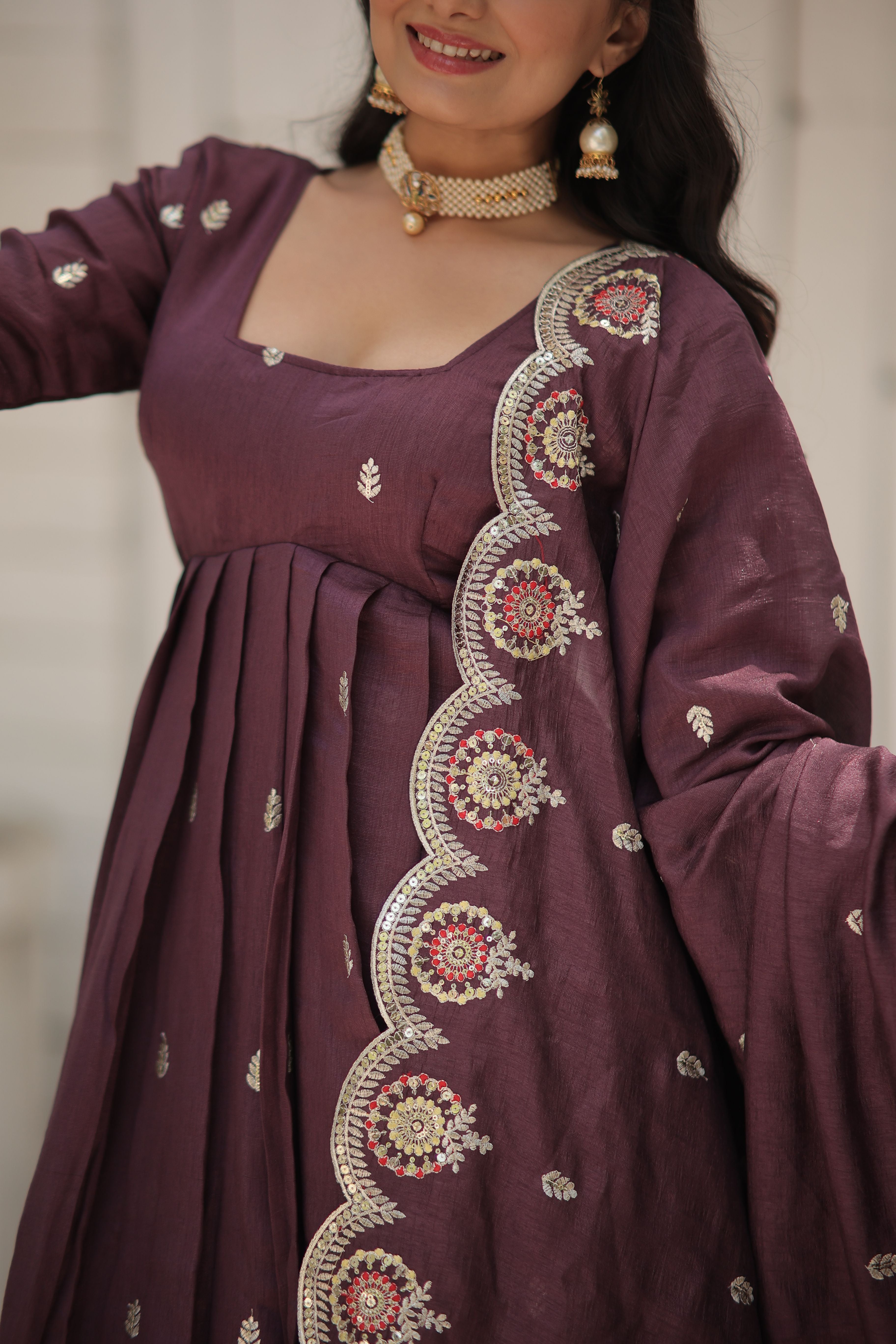 Aastha Onion Cotton with Gown fabric Vichitra Shimmer