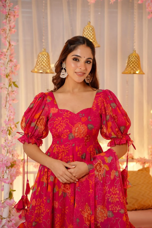 Aastha fashion Multi Dupatta with Tebby Slik kurti fabric