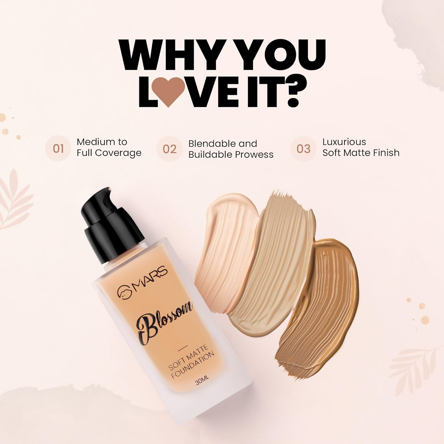 MARS Cosmetics Blossom Soft Matte Full Coverage Foundation - 03 Warm Nude