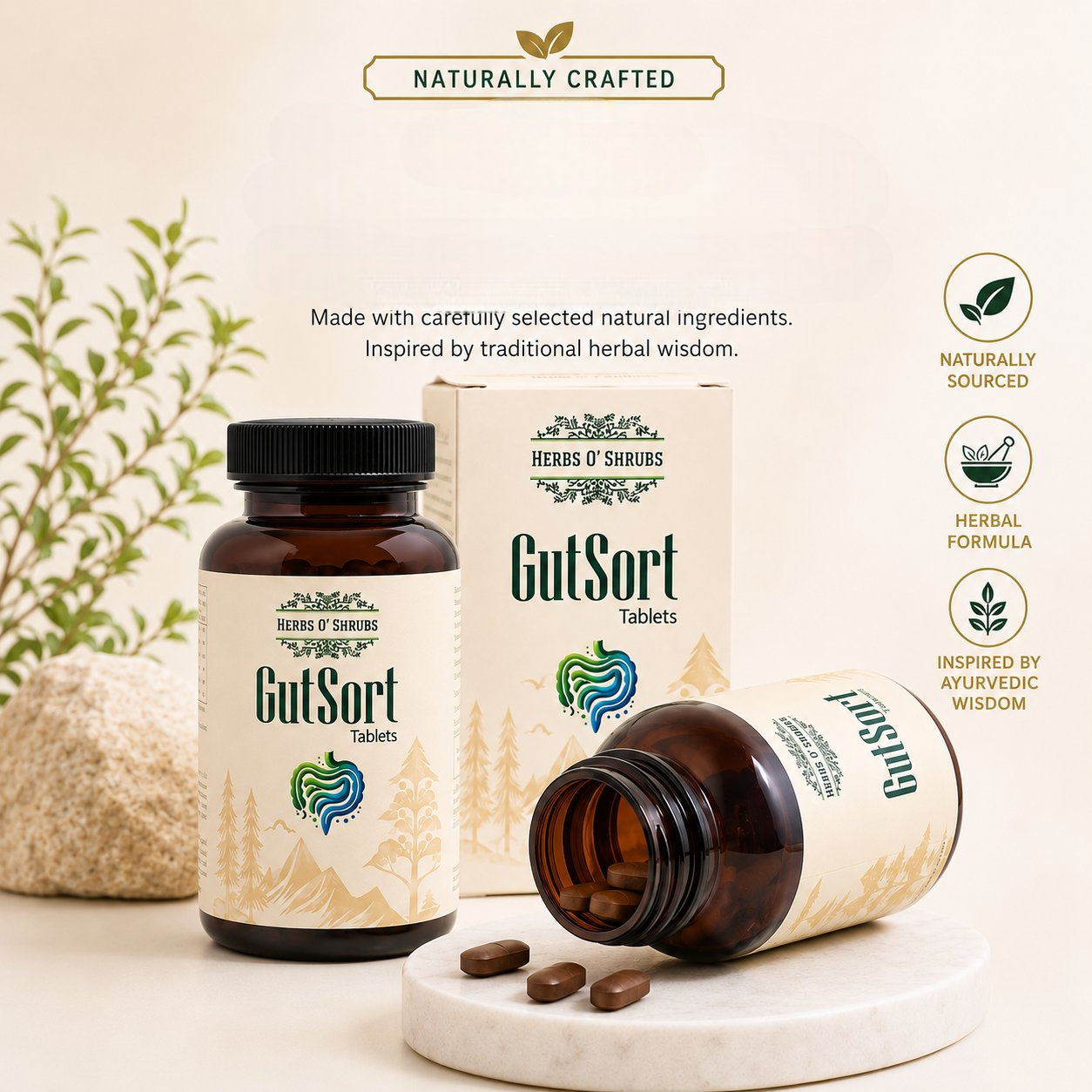 HerbsO’Shrubs Ayurvedic Gut Health Tablets
