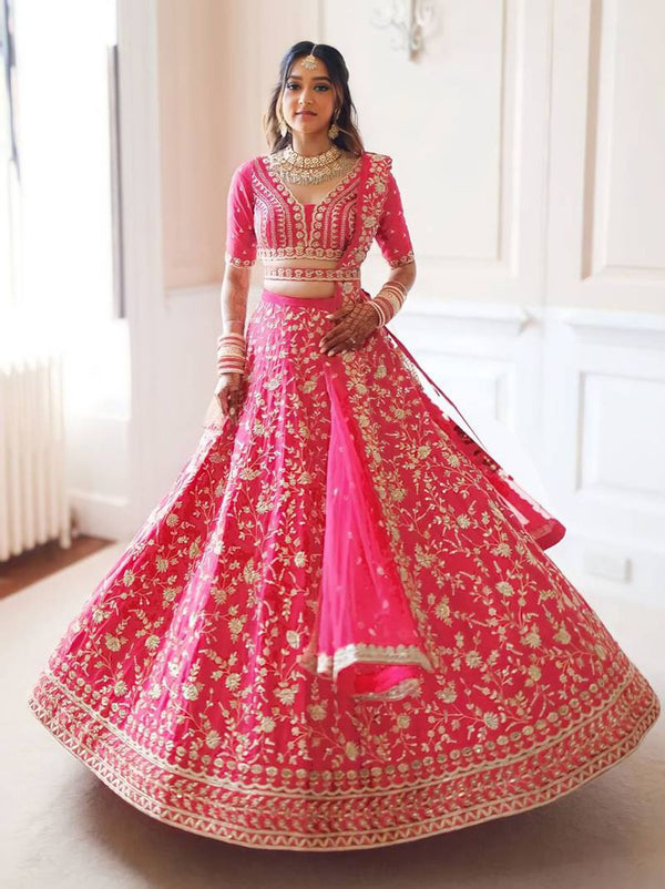 Aastha fashion Pink Malai Satin Silk lehanga blouse Embroidered work - Prithvi Mart