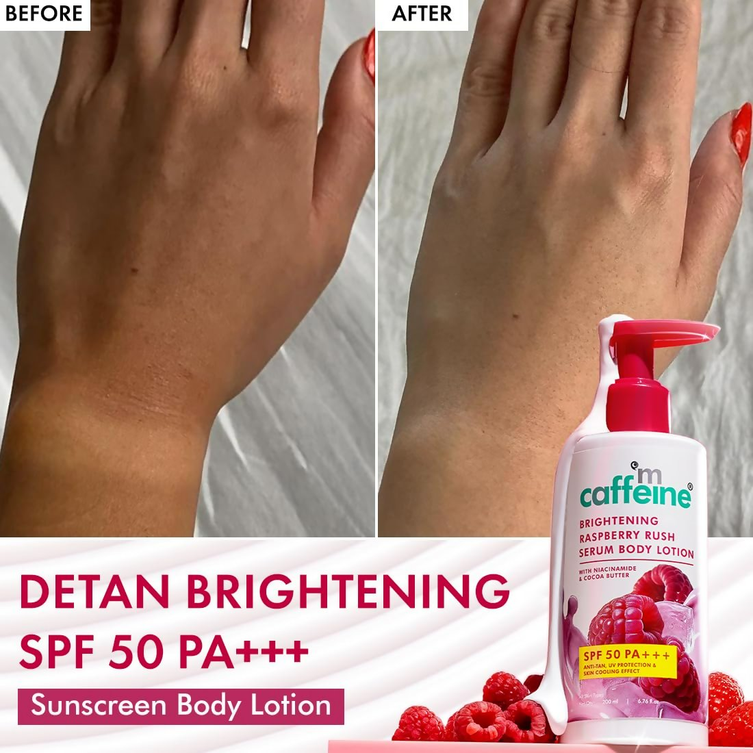 mcaffeine All Skin Brightening SPF 50 PA+++ Sunscreen Body Lotion & Wash Raspberry Combo Kit