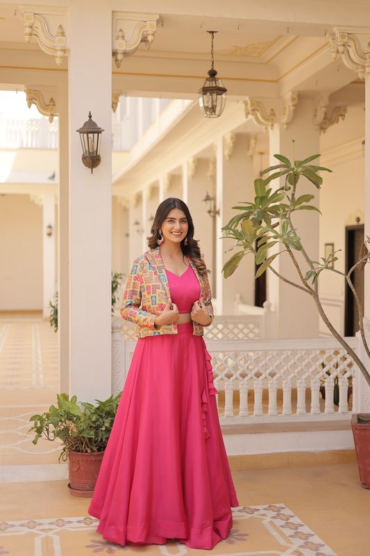 Aastha fashion pink Lehenga chinnon blouse fabric embroidery work