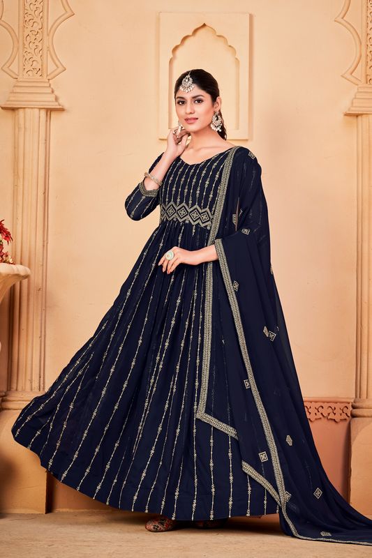 Aastha Blue Green Dupatta with Net top fabric Crepe Bottom fabric