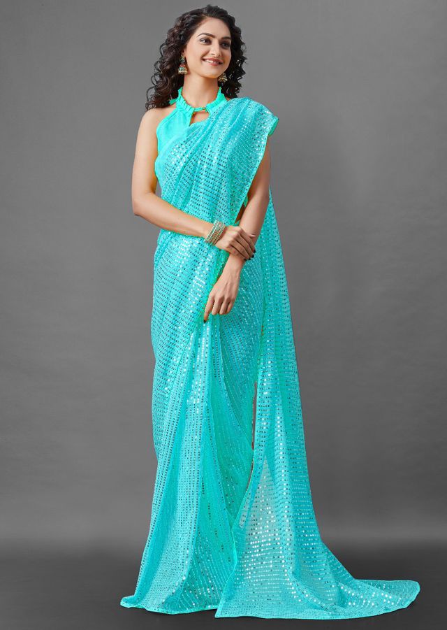 Aastha Turquoise Georgette Sequance Embroidery Work