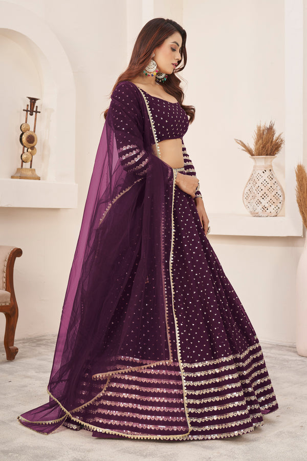 Aastha fashion violet georgrtte lehanga blouse fabric Sequins Zari Embroidered Work