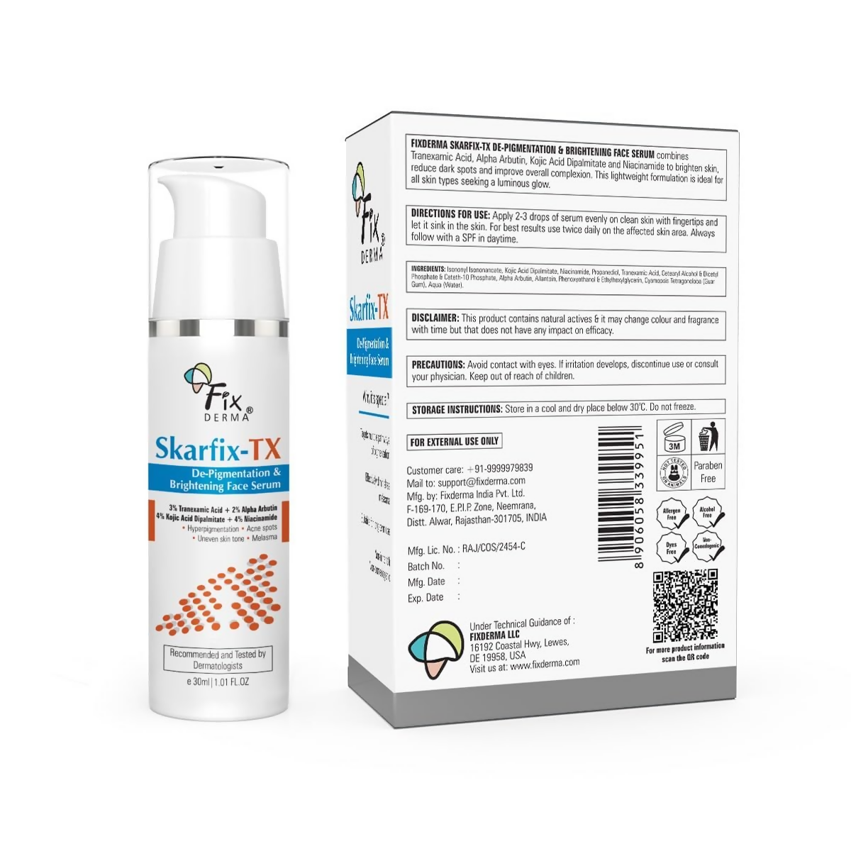 Fixderma Skarfix - TX with Tranexamic Acid + 4% Kojic Acid + 4% Niacinamide & 2% Alpha Arbutin Face Serum
