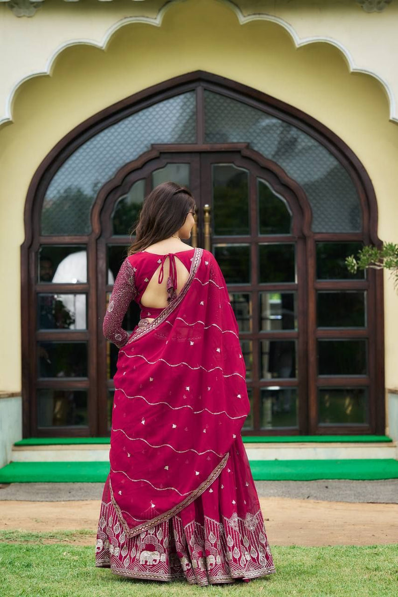 Aastha fashion Magenta Heavy Fox Georgette lehanga blouse fabric Embroidery Sequence Work with Belt
