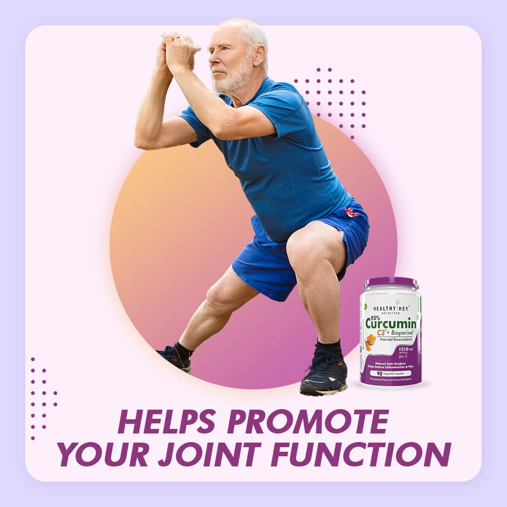 HealthyHey Nutrition Curcumin with Bioperine (Ultra Pure) | Organic Turmeric, 90 Vegetable Capsules