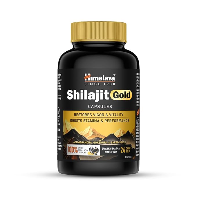 Himalaya Shilajit Gold capsules bottle on a white background
