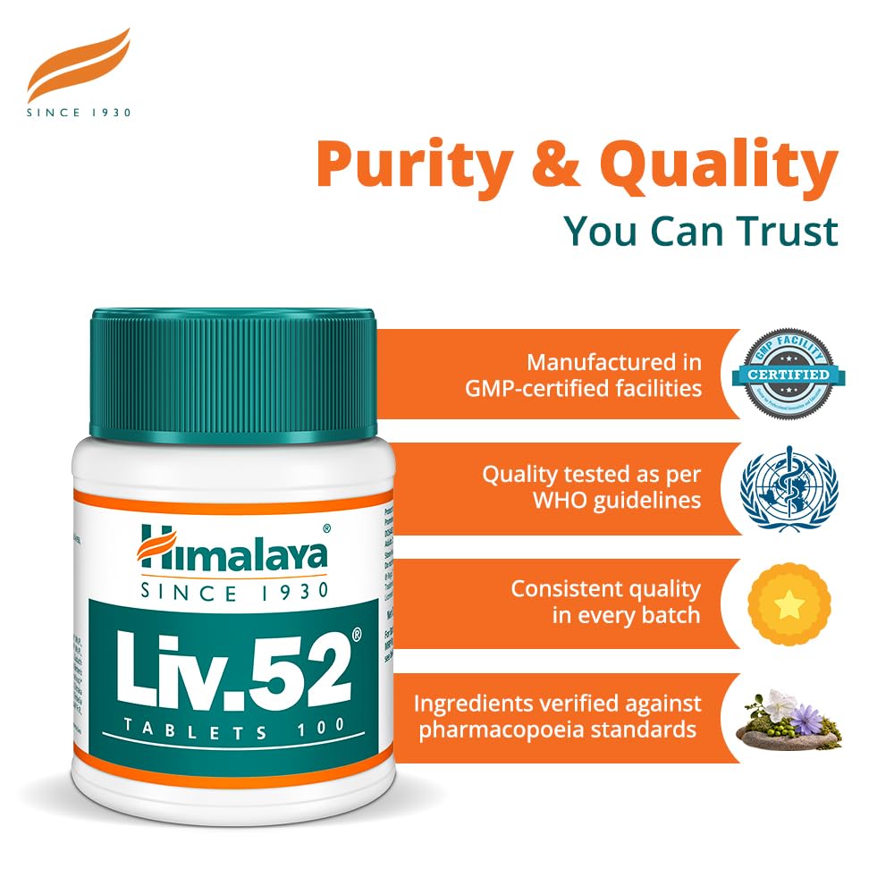 Himalaya Liv.52 supplement bottle with certification logos on a white background