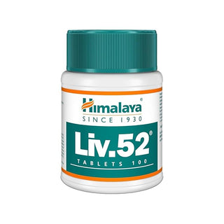 A white plastic bottle of Himalaya Liv.52 Tablets with a teal cap and a white label featuring the brand name and product name.