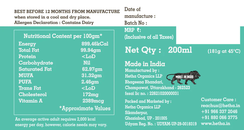 Full Moon Himalayan Badri Cow Bilona Ghee / A2 Ghee