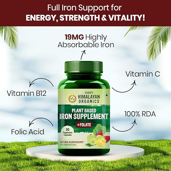 Himalayan Organics Plant Based Iron and Folic Acid Supplement 90 capsules