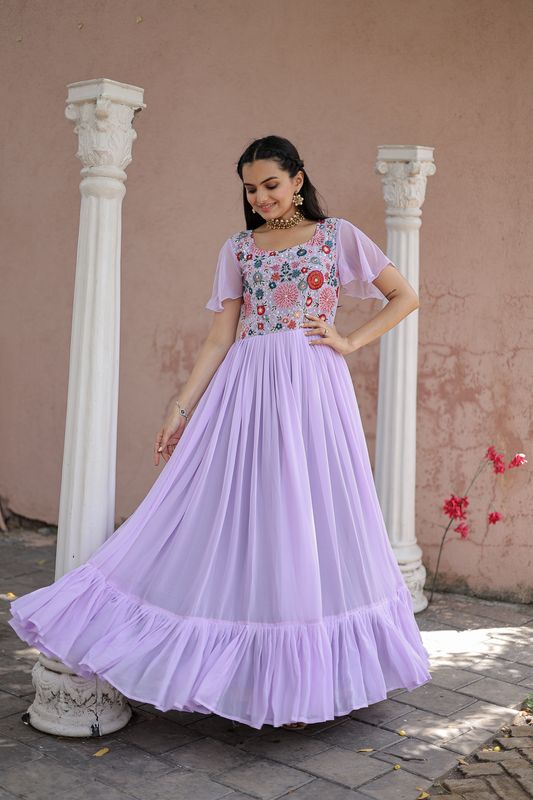 Aastha Purple Faux Georgette with Gown Sequins Multithreaded Embroidered work