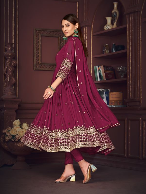 Aastha Dark pink with Net top fabric Georgette Crepe Net Bottom fabric