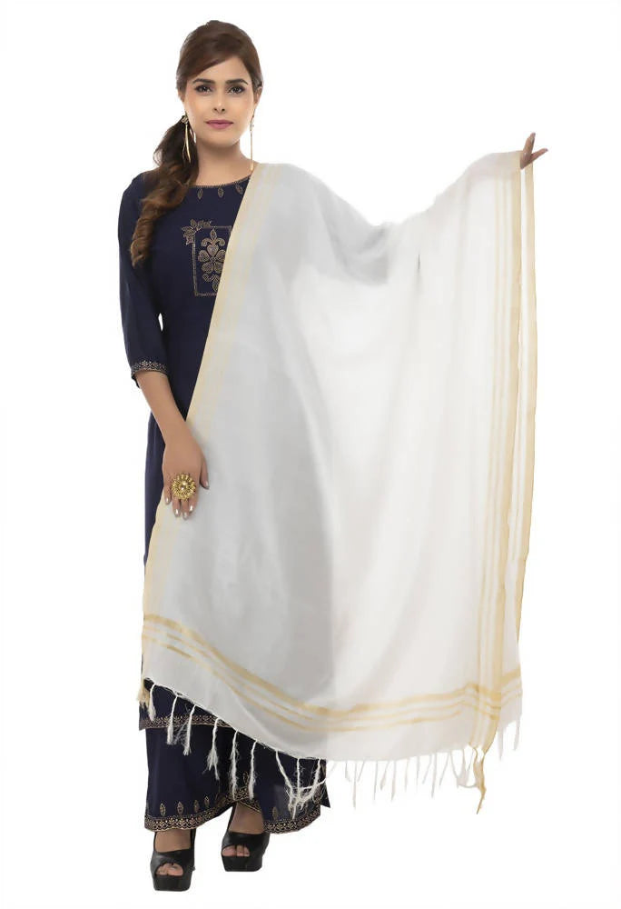 Mominos Fashion Moeza Slub Cotton White Dupatta