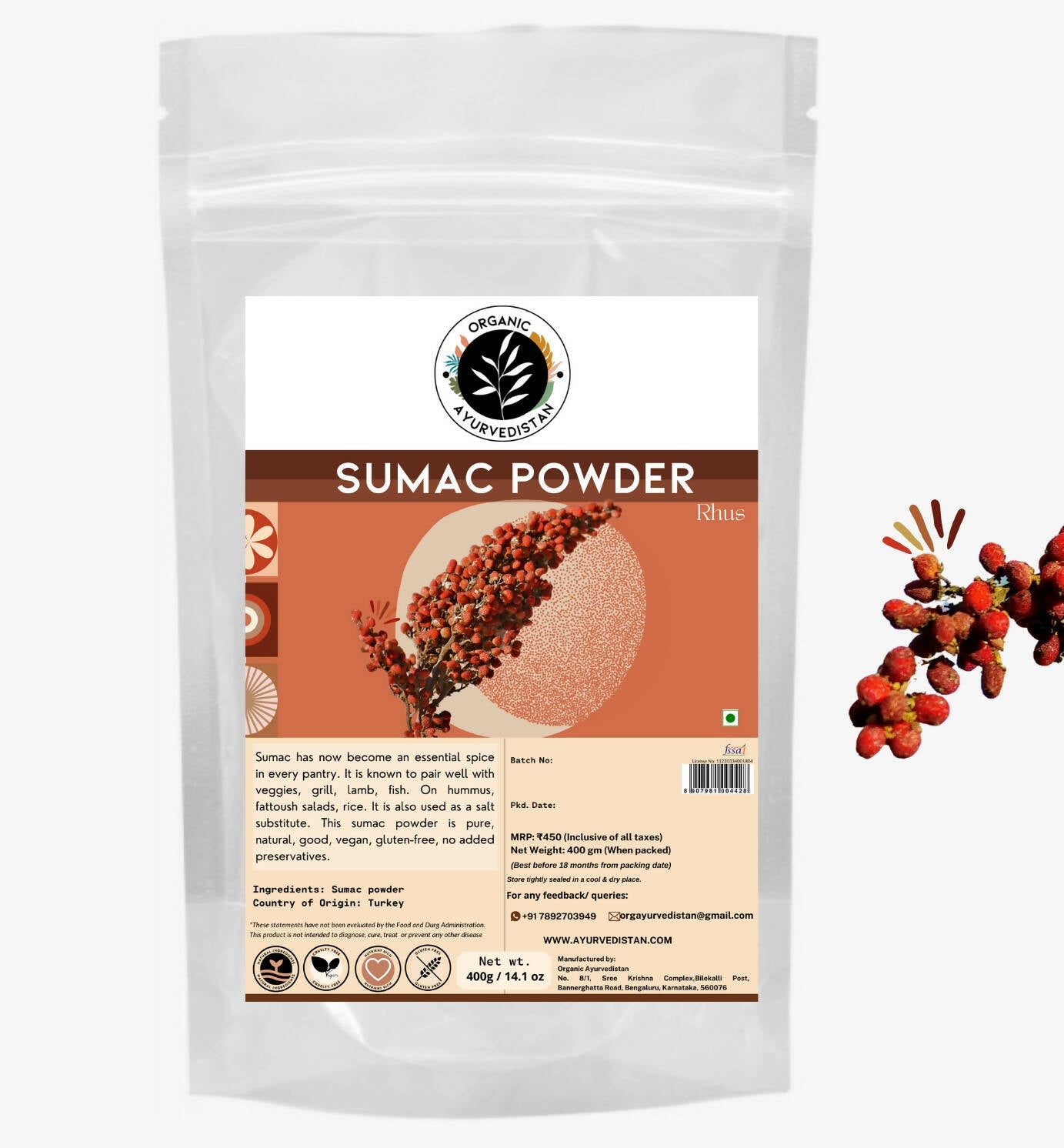 Organic Ayurvedistan Sumac Powder