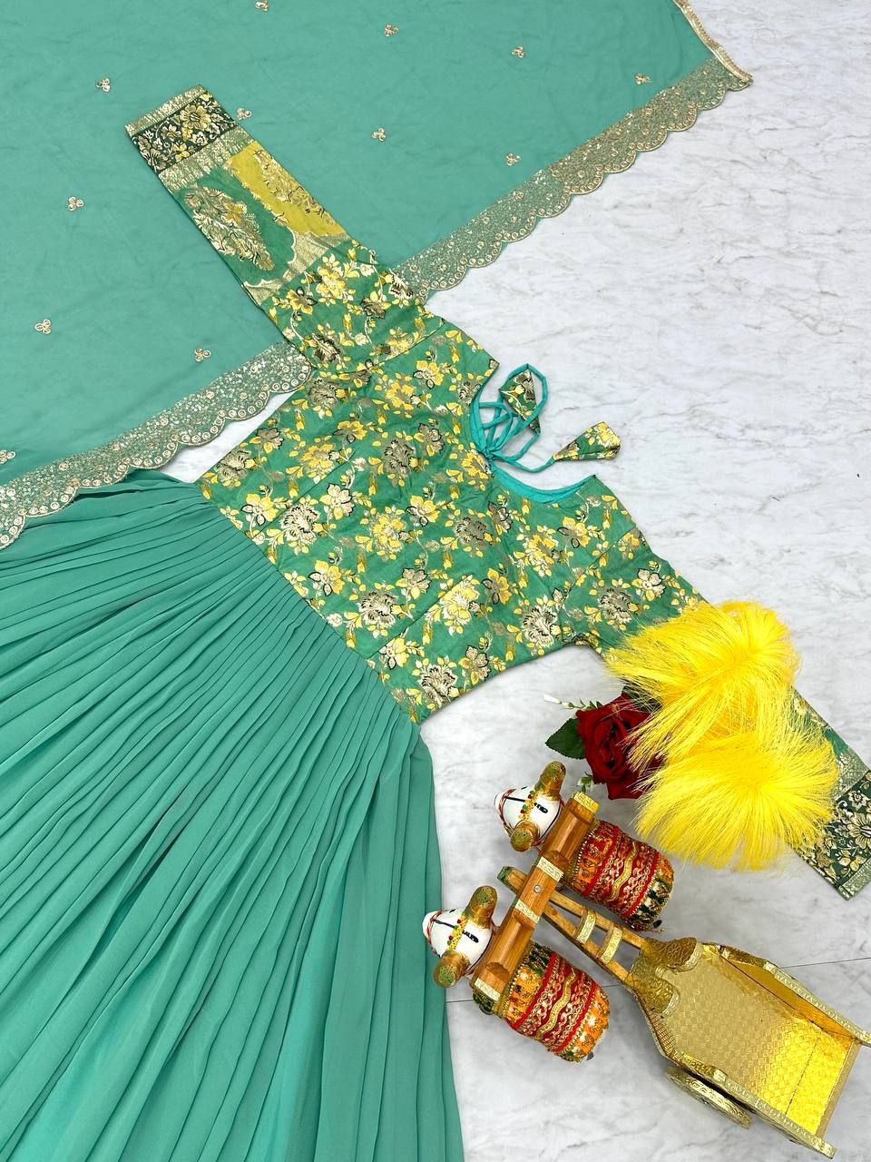 Aastha Sea Green Fox Georgette with Micro Cotton pure zecard work
