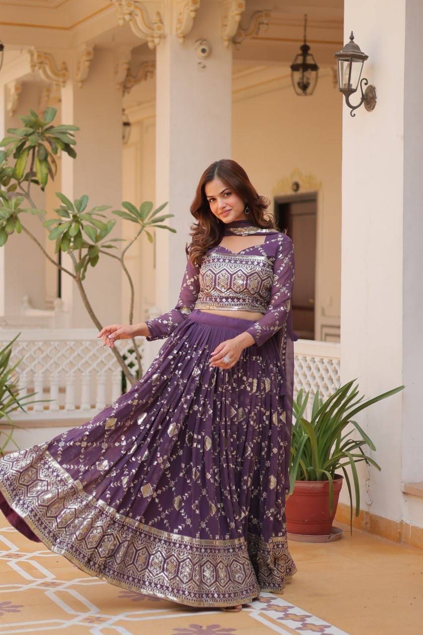 Aastha fashion Purple Heavy Fox Georgette lehanga blouse Embroidery Sequence Work
