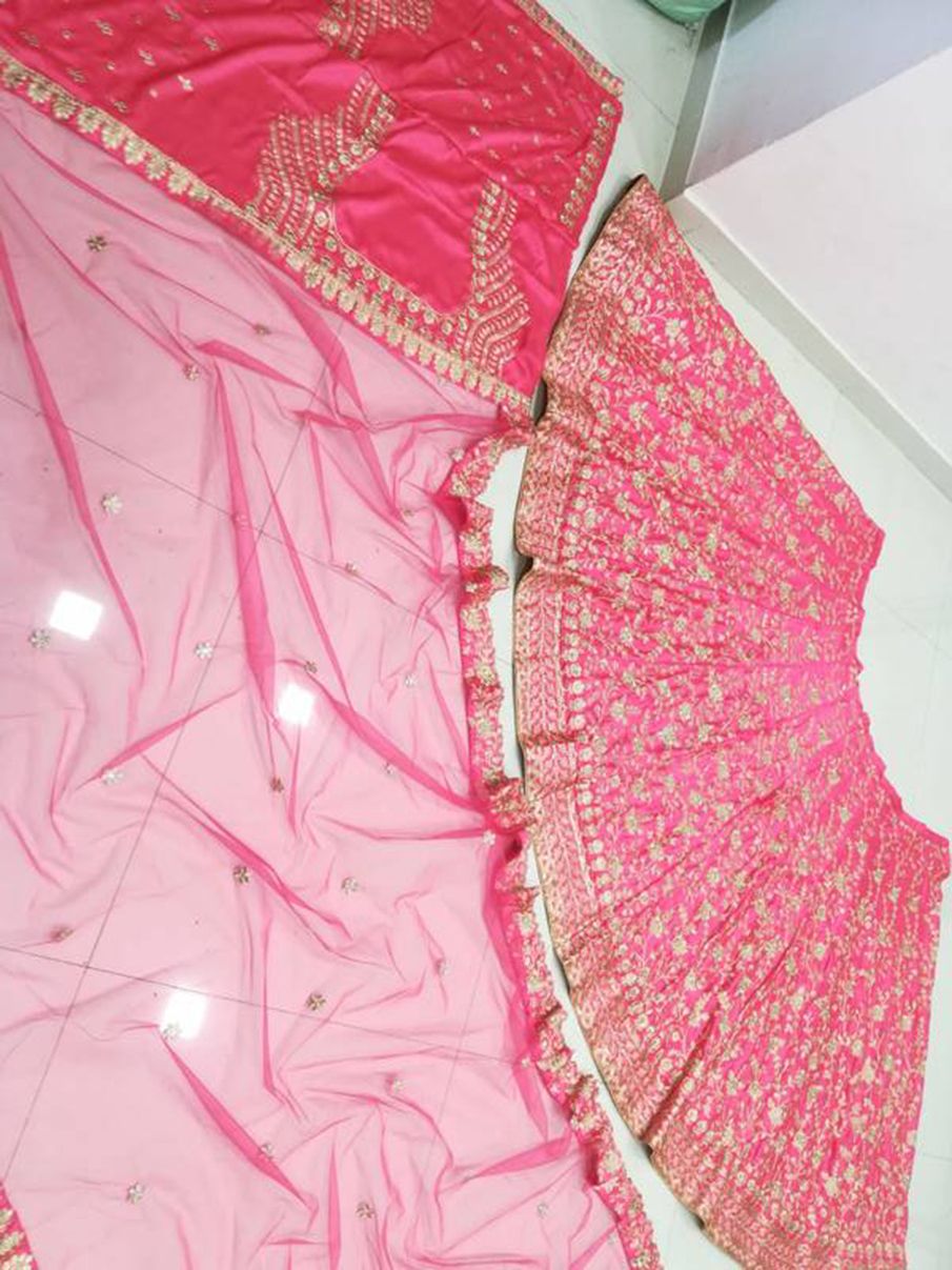 Aastha fashion Pink Malai Satin Silk lehanga blouse Embroidered work - Prithvi Mart