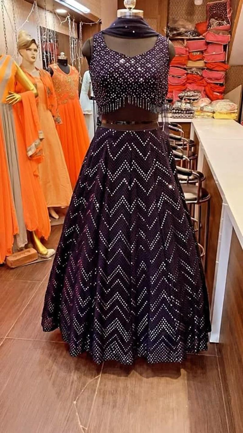 Aastha fashion Black Velvet lehanga blouse Zari, Dori and 3MM Sequence Embroidered - Prithvi Mart