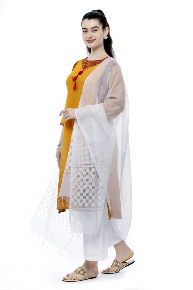 Mominos Fashion Off White Buta Cut Dupatta