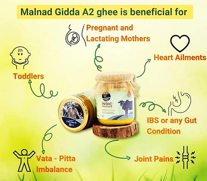 Indic Organics Forest Grazing Malnad Gidda Desi Cow's A2 Ghee | Pure Desi Cow Ghee | Cultured Premium Ghee