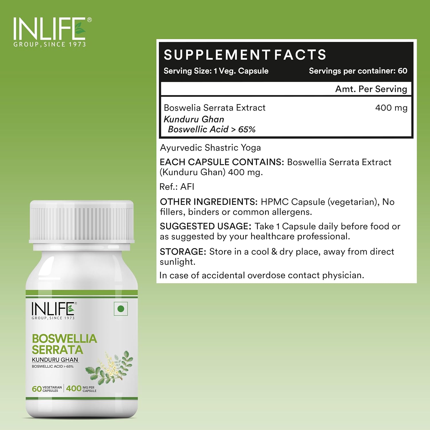 Inlife Boswellia Serrata 400mg Capsule 60 Vegetarian Capsules