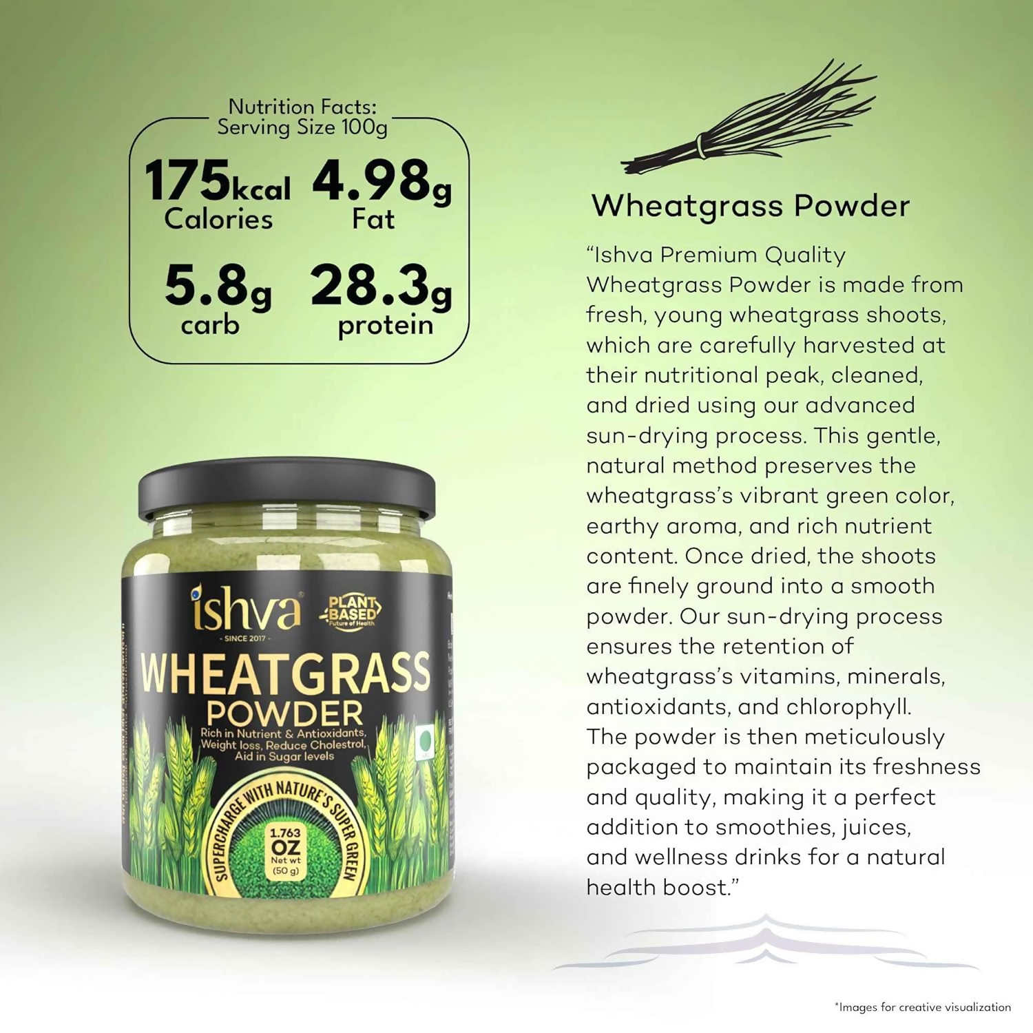 Ishva Wheatgrass Powder Pure & Natural Superfood Detoxifies, Supports Digestion & Promotes Vitality