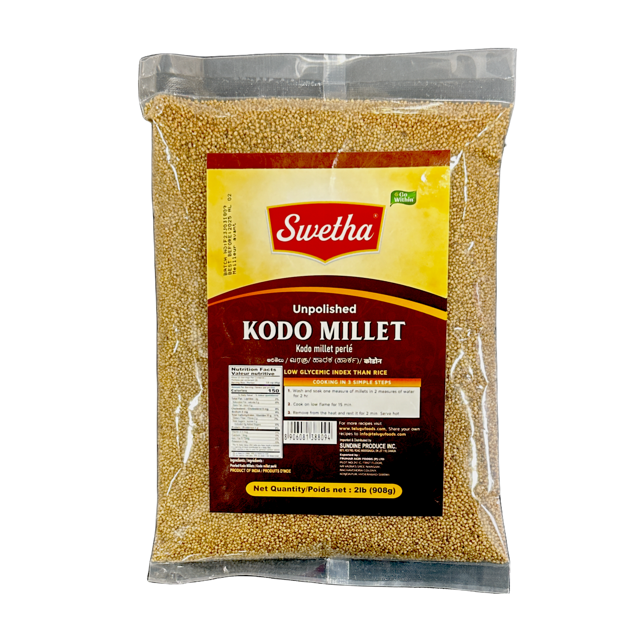 Swetha Unpolished Kodo Millet 2lb