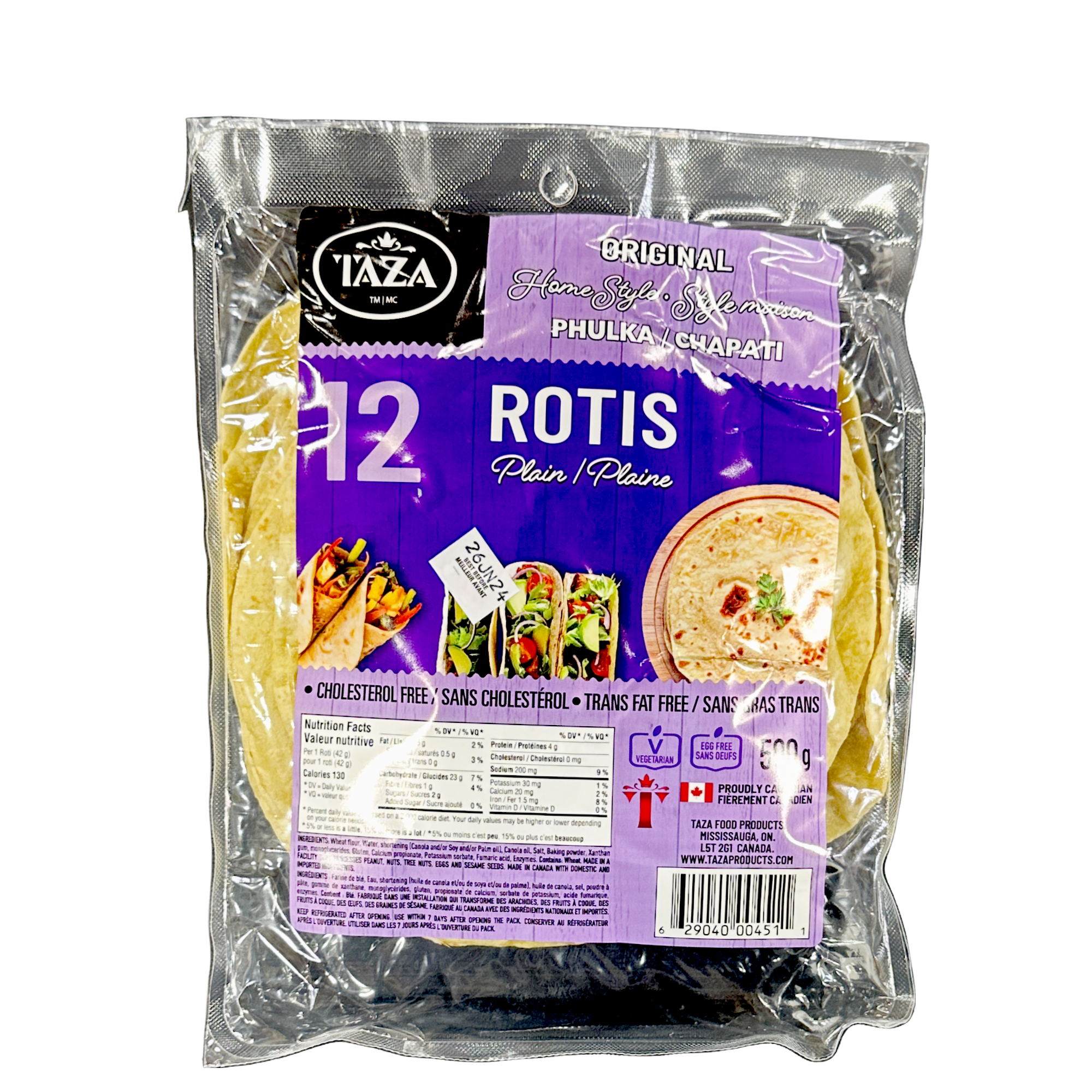 Taza Plain Phulka Roti (12 Pcs) 500g