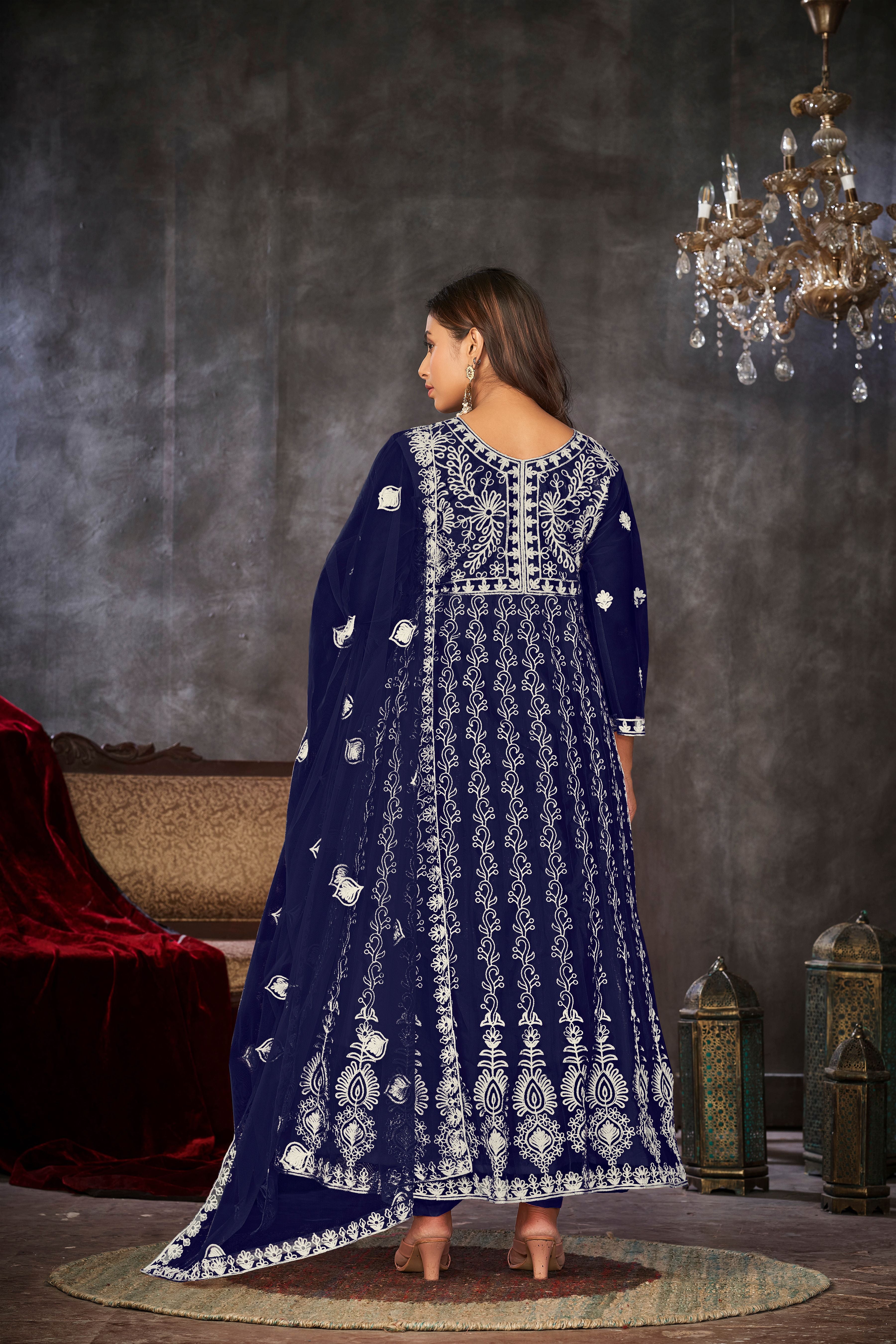 Aastha Blue Dupatta with Net top fabric Santoon Net Bottom fabric