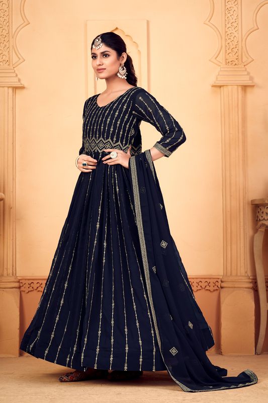 Aastha Blue Dupatta with Net top fabric Crepe Bottom fabric