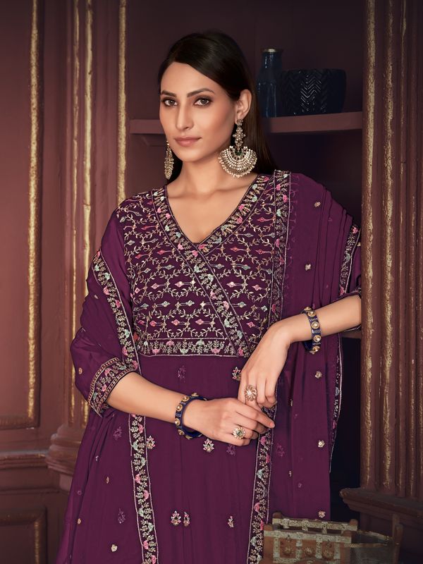Aastha Purple with Net top fabric Georgette Crepe Net Bottom fabric