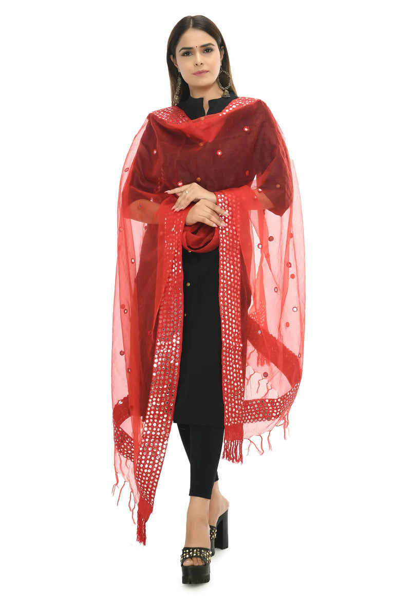 Mominos Fashion Moeza 6 Line Mirror Border Red Dupatta