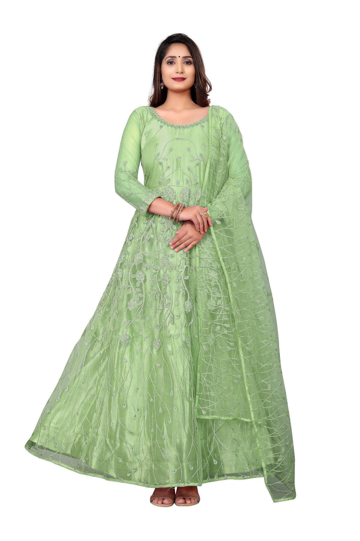 Aastha parrot Green Dupatta with Net top fabric Crepe Bottom fabric